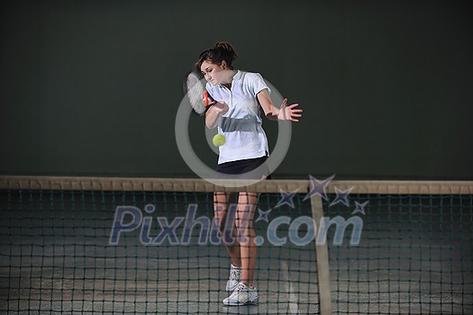 young girl exercise tennis sport indoor young girl exercise tennis sport indoor