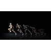 Young woman athlete running fast on dark background 