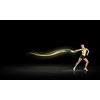 Young woman athlete running fast on dark background 