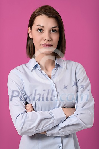 Portrati shot of beautiful blond businesswoman standing with arms crossed at isolated white background. Copy space.
Portrati shot of beautiful blond businesswoman standing with arms crossed at isolated white background. Copy space.