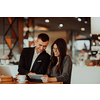 modern man and woman use modern devices, laptop, tablet and smartphone and arrange new projects for the job