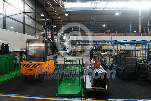 Forklift loader in storage warehouse shipyard. Distribution products. Delivery. Logistics. Transportation. Business background. High quality photo Forklift loader in storage warehouse shipyard. Distribution products. Delivery. Logistics. Transportation. Business background. High quality photo