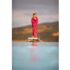 Little girl on a pool's edge, learning to swim and dive. Swimming with kids. Healthy sport activity for children. Sun protection. Water fun.