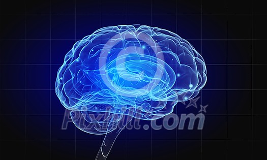 Science image with human brain on dark background Science image with human brain on dark background