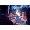 group of happy friends having picnic french dinner party outdoor during summer holiday vacation near the river at beautiful nature