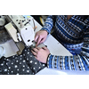 Homemade Manufacturing Of Protective Trendy Medical Face Mask. Tailor Woman Sewing With Machine At Home, Healthcare New Normal Concept In Coronavirus Covid19 Lockdown
