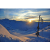 mountain snow ski with beautiful sunset in background