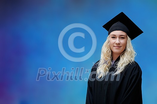 Happy woman portrait on her graduation day University. Education and people. Happy woman portrait on her graduation day University. Education and people.