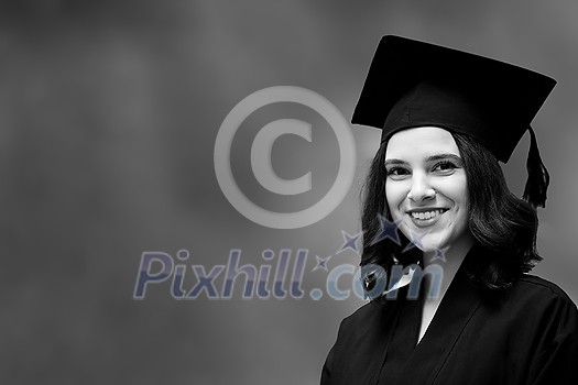 Happy woman portrait on her graduation day University. Education and people. Happy woman portrait on her graduation day University. Education and people.
