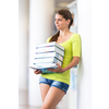 Cute female university/highschool student with books in library