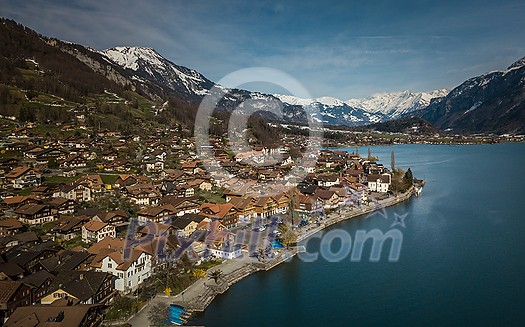 The crystal clear blue water of Lake Brienz in the Swiss Alps - Switzerland from above The crystal clear blue water of Lake Brienz in the Swiss Alps - Switzerland from above
