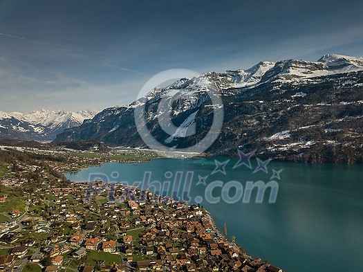 The crystal clear blue water of Lake Brienz in the Swiss Alps - Switzerland from above The crystal clear blue water of Lake Brienz in the Swiss Alps - Switzerland from above