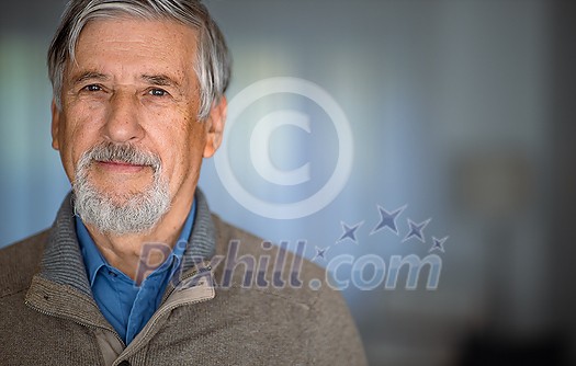 Portrait of happy senior man smiling at home. Close up face of elderly guy enjoying retirement. Portrait of happy senior man smiling at home. Close up face of elderly guy enjoying retirement.