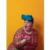 Fat woman dieting, fitness and health at home.Big woman and sport. Healthy, fitness and sports concept. Plus size young woman doing exercise with dumbbells on yellow background. High quality photo