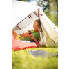 Cell phone charging with a solar charger in a tent during an outdoor trip