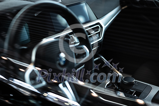 Luxury modern car Interior. Detail of sporty modern vehicle interior. Luxury modern car Interior. Detail of sporty modern vehicle interior.