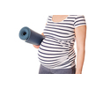 Pregnancy yoga concept - pregnant woman standing with yoga mat close up isolated on white background