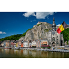 View of picturesque Dinant town, Dinant Citadel and Collegiate Church of Notre Dame de Dinant over the Meuse river. Belgian province of Namur, Blegium