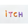 Itch word formed of colorful plasticine on white background. Skin disease and medical treatment concept.