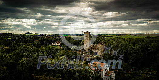 Aerial view of the Okor castle ruins, Czech Republic Aerial view of the Okor castle ruins, Czech Republic