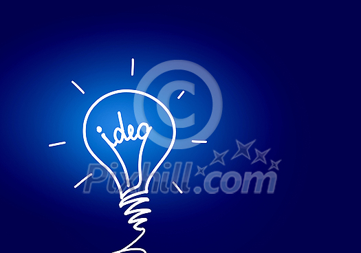 Abstract image with drawn light bulb on blue background Abstract image with drawn light bulb on blue background