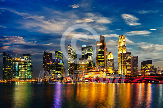 Singapore skyline and Marina Bay in evening Singapore skyline and Marina Bay in evening