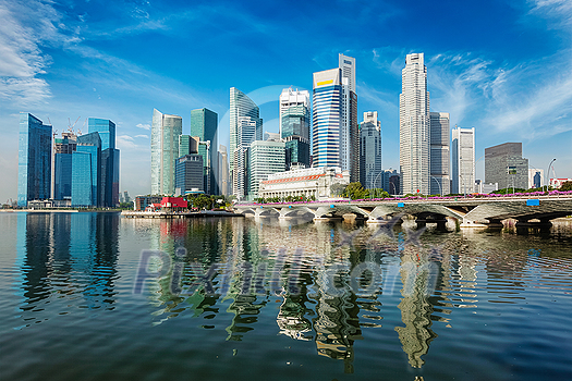 Singapore business district skyscrapers skyline and Marina Bay in day Singapore business district skyscrapers skyline and Marina Bay in day