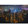 Famous view of Hong Kong - Hong Kong skyscrapers skyline cityscape view from Victoria Peak illuminated in the evening blue hour. Hong Kong, China