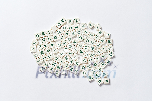 Scrabble tiles collection on white background with place for text. Original postcard template design. Scrabble tiles collection on white background with place for text. Original postcard template design.