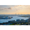 View of Rotterdam port and Nieuwe Maas river on sunset