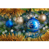 Christmas celebration holiday background - christmas-tree decoration bauble on decorated Christmas tree with defocused blurred lights bokeh and copyspalce