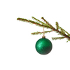 Christmas celebration holiday background with copyspace - Christmas-tree decoration bauble on decorated Christmas tree branch isolated on white background