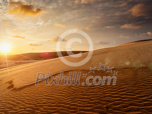 White sand dunes on sunrise, Mui Ne, Vietnam White sand dunes on sunrise, Mui Ne, Vietnam