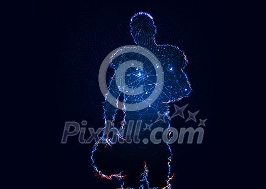 siluete portrait of american footballer in action isolated on black background