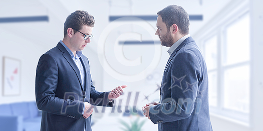 Portrait of two senior businessmans in front of big modern city