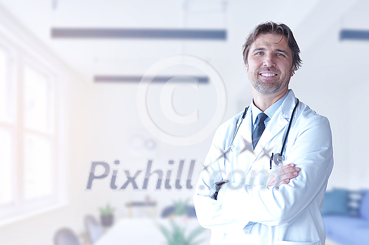 Portrait of senior doctor smilling in medical office