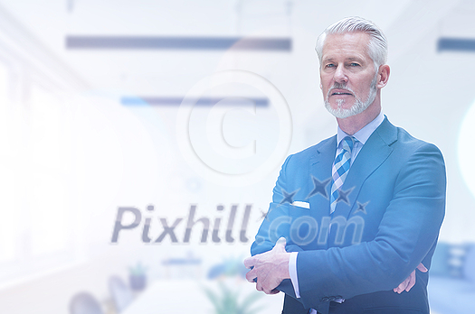 Portrait of senior businessman in front of his modern office Portrait of senior businessman in front of his modern office