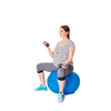 Pregnancy exercise concept - pregnant woman doing exercises with exercise ball and barbells isolated on white background