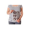 Pregnant woman standing and holding her ultrasound baby scan picture isolated on white