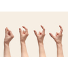 Multiple female hand making the symbol that measuring or size with fingers isolated on beige background. Set with hand fingers open in steps.