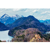 Hohenschwangau Castle (Schloss Hohenschwangau), Alpsee and Schwansee - view from Neuschwanstein Castle. Bavaria, Germany