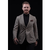 Confident businessman walking forward wearing a causal suit, handsome senior business man hero shot portrait isolated on black. High quality photo