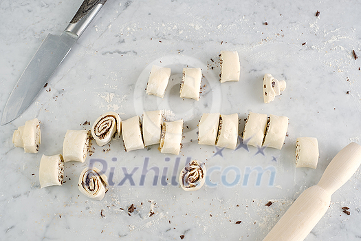 Cooking process top view. The process of making homemade baking. Cooking process top view. The process of making homemade baking.