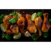 Grilled bbq spicy chicken legs on a metallic background. Top view.