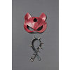 Set for erotic games - leather cat mask and black collar with sharp thorns on a black background, copy space. Sexual attribute for erotic games. BDSM Sex and erotic playing concept.
