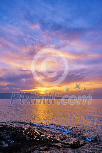 Sea sunset with dramatic sky seascape. Crete island, Greece