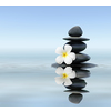 Zen spa concept background - Zen massage stones with frangipani plumeria flower in water reflection