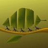 Vector image of ants carrying a leaf